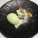 Trattoria Hosokawa - デザート、紅茶のパンナコッタとメロンソルベ