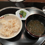 表参道うかい亭 - 〆のお食事(ガーリックライス・味噌汁・お新香)