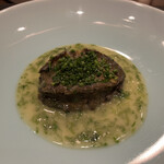 表参道うかい亭 - 鮑　岩塩蒸し(鮑の鉄板焼き　鮑の肝ソース和え)