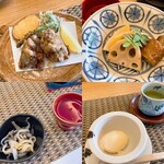Yamasa Ryokan - 唐揚げ、小鉢、生血＆エンペラの湯引き、デザート