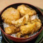 うを徳 - 2023.5 天丼（アオリイカ、穴子、シマアジ、淡竹、ホタテ貝）