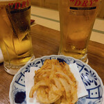 庄屋 鶴岡站前店 - 生ビール大　と　桜エビと新玉ねぎのかき揚げ　500円