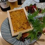 Sushi Tempura Gosakutei - ●ﾗﾝﾁ。単品。中瓶B715X2+刺し(淡路島ｳﾆ5478+鮑ｱﾜﾋﾞ1738X2+ﾄﾛ1650)+鰻ｳﾅｷﾞ肴1408＝13,222円