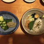 江戸分久作 - イカ納豆とカニ味噌きゅうり