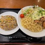 平達食堂 - 冷やし鶏唐タルタル麺　1000円　+　半チャーハンセット　450円