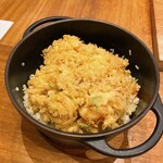 天婦羅 みやしろ - かき揚げも乗せてかき混ぜます