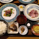 Sandaime Kimuraya - ドキドキセット(カルパッチョ、刺身、天ぷら、煮付け)ぶり三昧
