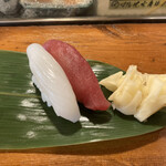 都寿司 - ⒈赤身～本マグロ ⒉烏賊