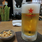 独酌　三四郎 - 生ビールと酢大豆