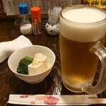 ろばた焼　満月城 - 生ビールとお通し