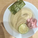 一番だしラーメン しんせん - 上から昆布水つけ麺（白）自家製麺