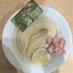 一番だしラーメン しんせん - 上から昆布水つけ麺（白）自家製麺