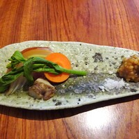 丹 - 丹の朝食：丹後の蒸し野菜 もろみ味噌・塩