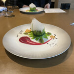 Bulls Tokyo - 海の幸と季節野菜の取り合わせ、魚介のスプマンテ添え。美味し。