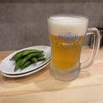 おによん - ビールセット（１杯3品）の一品目 あれの効いた枝豆