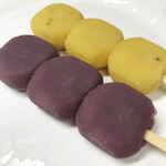 矢納製菓 - 芋串団子（黄いも、紫いも）