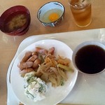 佐賀　医大前グリーンホテル - ●ごはん、みそしる、生卵、ウインナー、炒め物、ポテトサラダ、コーヒー（2012.09）●