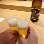 鮨 一二郎 - 本当は赤星が好きだけど、黒ラベルも好き。乾杯！