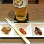 山の底 - ホタテ、辛子明太子、タコの燻製