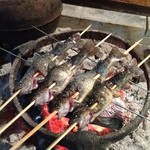 日登美山荘 - 岩魚の塩焼きを囲炉裏で