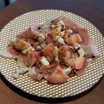 Prosciutto, mozzarella cheese and seasonal fruits