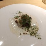 RISTORANTE IL NODO - 鎌倉のお好み焼き 春キャベツ、ジャガイモ、シラス、コリアンシード、シラスの発酵ソース
