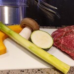 立川 鉄板焼 ステーキ 天 - かぼちゃ・丹波大黒しめじ・アスパラ・ズッキーニ