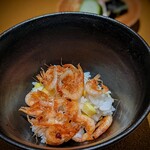 日本料理FUJI - この時期の醍醐味。桜海老ご飯。玉蜀黍と一緒に泣けるような美しさ。
