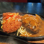 焼肉&グリル　貴坂 - コンビランチ（和牛100％ハンバーグステーキと朝びき若鶏のカツレツ）