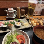 傳七すし - 串かつと寿司➕めねぎ　生ビール　最高です❗️
