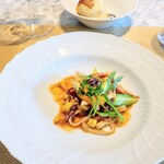 La Brianza - ホタルイカタリアテッレヤングコーン北海道産塩水ウニ。歯ざわりのバランスも味わいバランスも絶妙に美味しい! サクッシャキッモチモチ♪トロリとぷりぷり。