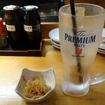 や台ずし - 「ガリ酎サワー」（半額248円）と「お通し」（296円）