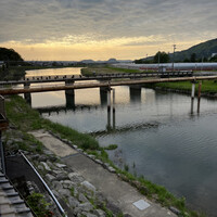 飴源 - 2階の部屋からの玉島川の夕景
