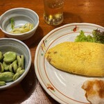 たつみ - 空豆と納豆オムレツに、生ビール