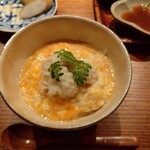 明寂 - 更にお代わりご飯は穴子卵とじで穴子丼にしてくれました。　このあともまだオカズも飯も残ってましたが、もう食えねぇ………屈辱のオカズ残しをやらかしてしまいました（泣）残ったご飯はオニギリにしてお土産に。