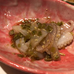 千ふく -  剣先いかと茎わさびの和え物