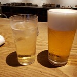 吾一 - ビールと梅酒ソーダで乾杯