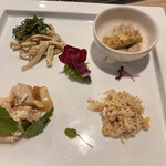 焼肉あきら漸 - ハツモトの青紫蘇和え、ハチノスの柚子青唐煮込み、ミノの梅ニンニク和え、白センマイのまさご和え