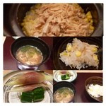 神保町 傳 - ごはんは「コーンと帆立の炊き込みご飯」。甘くて何ともいえず美味しいのですが、一口頂くのがやっとで。
      残りはおにぎりにしてくださいました。
      