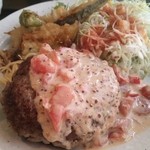 ひやけ - ハンバーグとまとマスタードのアップ♪