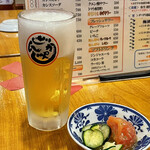 呑者家 - ビールジョッキは小さめですが、キンキンに冷えていて旨い