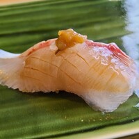 寿司割烹 「ともづな」 ヒルトン福岡シーホーク - ⑫平政(長崎県産)、ポン酢卸し味噌
                      産卵は春～夏、旬は春～夏
                      脂はサッパリとして上品な旨みがあります
                      青物御三家では一番スッキリ系なのでもっと軽い味で食べたいところ