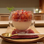 御料理 寺沢 - 小豆のブランマンジェにイチゴのジュレ掛け