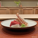 御料理 寺沢 - 星鰈 縁側､天然本鮪 中トロ､車海老のあらい､星鰈の造り