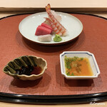 御料理 寺沢 - 星鰈 縁側､天然本鮪 中トロ､車海老のあらい､星鰈の造り