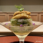 御料理 寺沢 - 菱蟹とウルイのゼリー寄せにたっぷりの生海胆