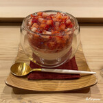 御料理 寺沢 - 小豆のブランマンジェにイチゴのジュレ掛け