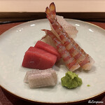 御料理 寺沢 - 星鰈 縁側､天然本鮪 中トロ､車海老のあらい､星鰈の造り