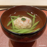 御料理 寺沢 - 車海老の真薯に山菜のミズの椀