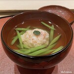 御料理 寺沢 - 車海老の真薯に山菜のミズの椀